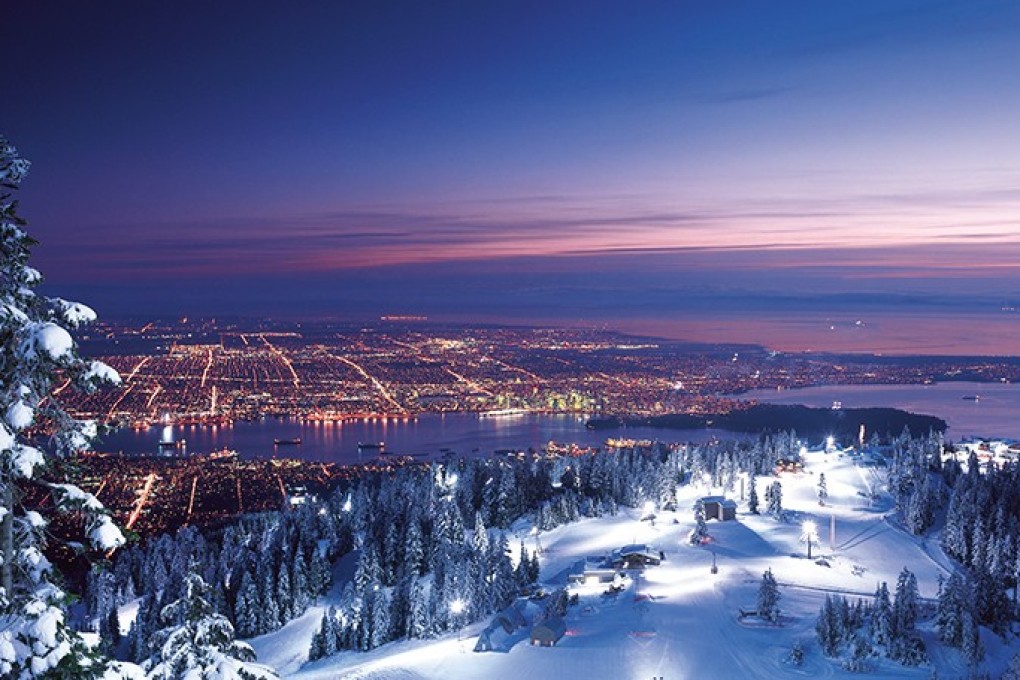 Grouse Mountain's ski slopes are floodlit by night, and are visible across Vancouver. Photo: Grouse Mountain