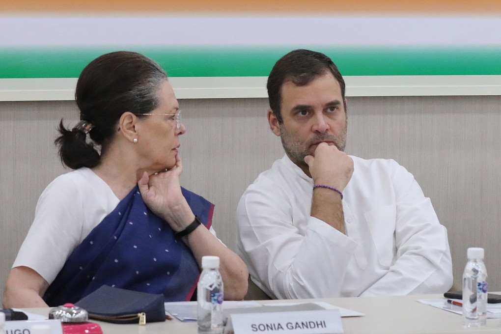 Rahul Gandhi, former president of the Indian National Congress, and his mother Sonia Gandhi at a meeting last August. The Congress was once led by national leaders Mahatma Gandhi and Jawaharlal Nehru. Photo: EPA-EFE