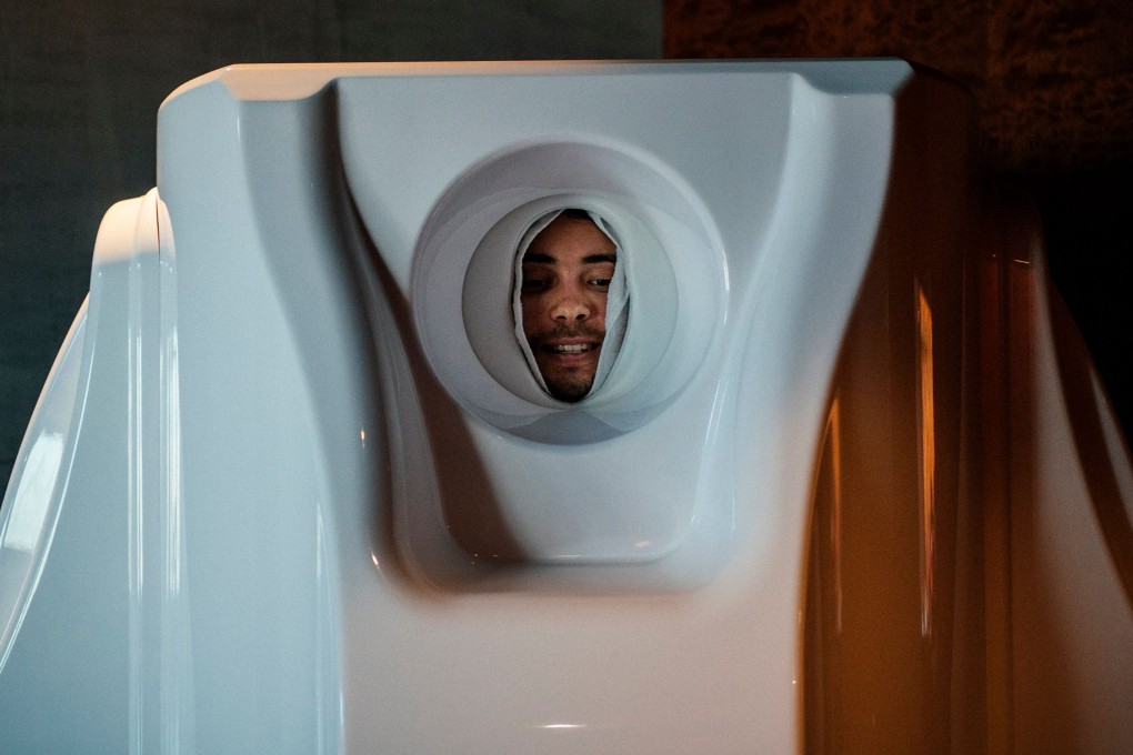 Igor Korabelnikov in a chamber chilled by liquid nitrogen to minus 120 degrees Celsius after exercising on a treadmill at a gym that calls itself a ‘biohacking laboratory’. Photo: AFP