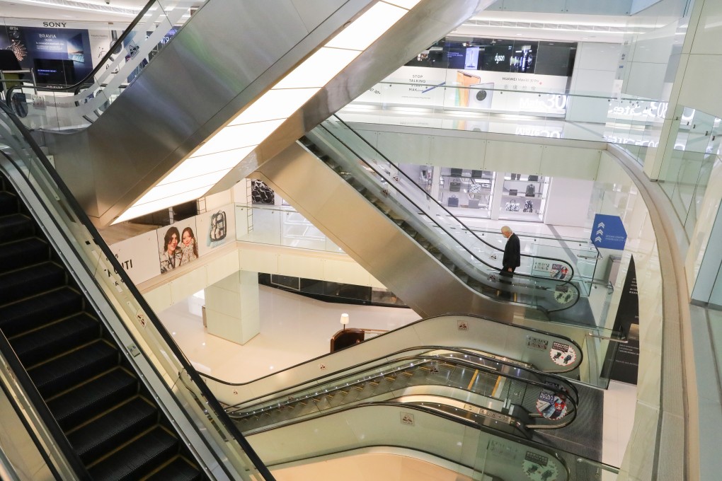 Many shops are closed at the Ocean Center in Tsim Sha Tsui on 18 February 2020. About 200 shops under about 50 retailers join this silent protest for scrapping base rent amid of the coronavirus outbreak. Photo: K. Y. Cheng