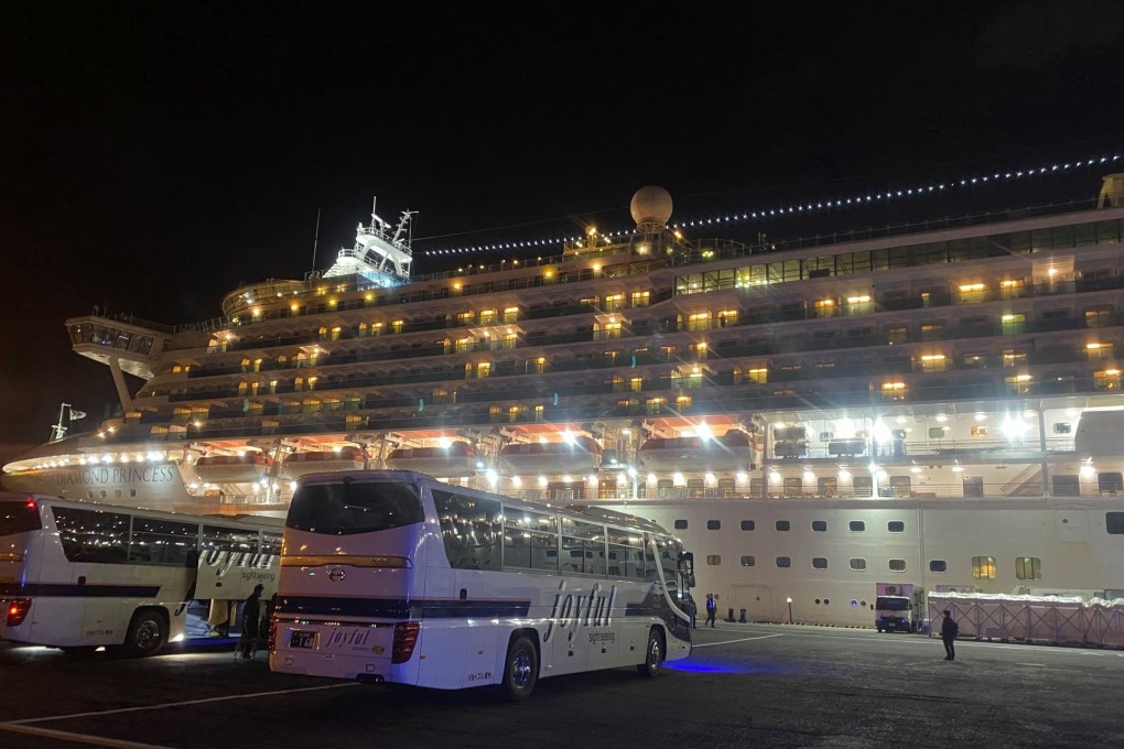 Buses parked next to the vessel will be used to transport passengers from the port. Photo: SCMP
