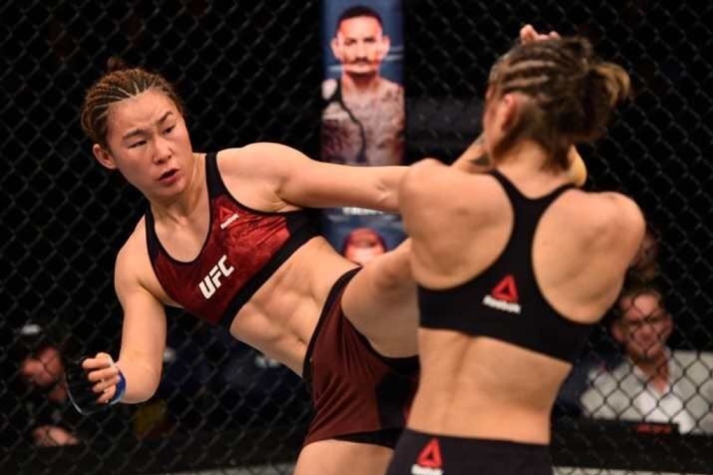 Yan Xiaonan throws a kick at Syuri Kondo at UFC Fight Night 141. Photos: Handout