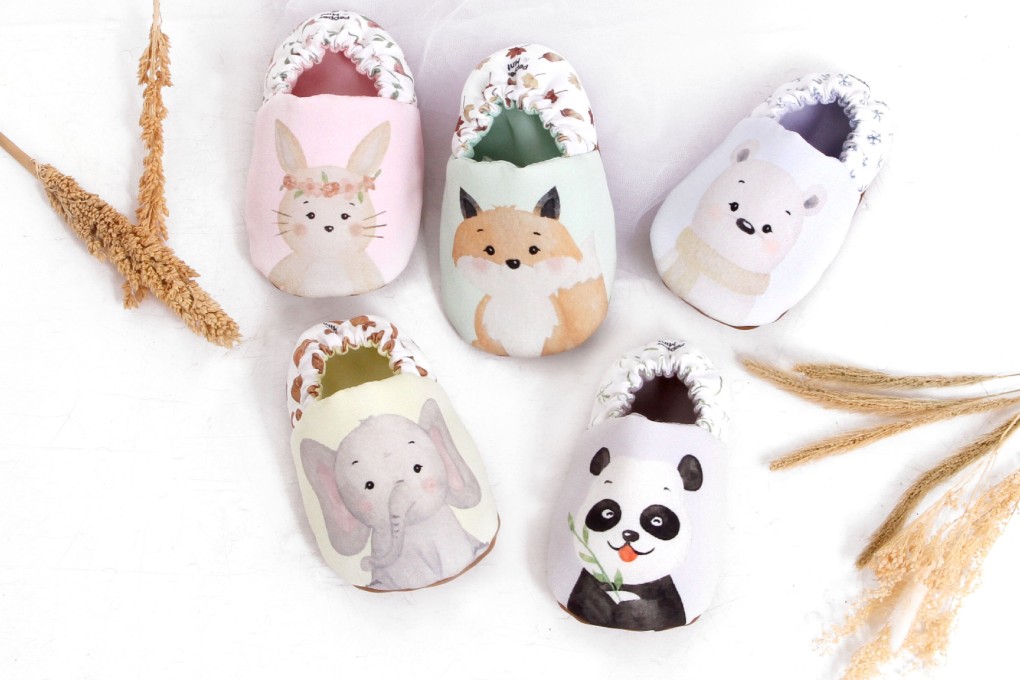 Handcrafted baby shoes from Hong Kong brand Pepper & Mint's watercolour collection.