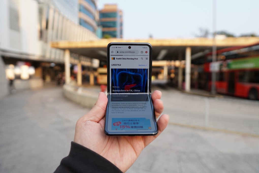 The Samsung Galaxy Z Flip, with a 6.7-inch display that bends and folds at the halfway point. Photo: Ben Sin