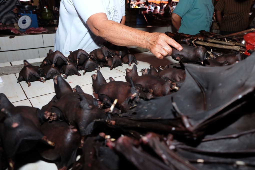 A vendor selling bats at the Tomohon Extreme Meat market in Indonesia. Photo: AFP