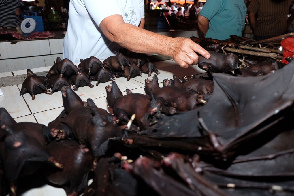 A vendor selling bats at the Tomohon Extreme Meat market in Indonesia. Photo: AFP