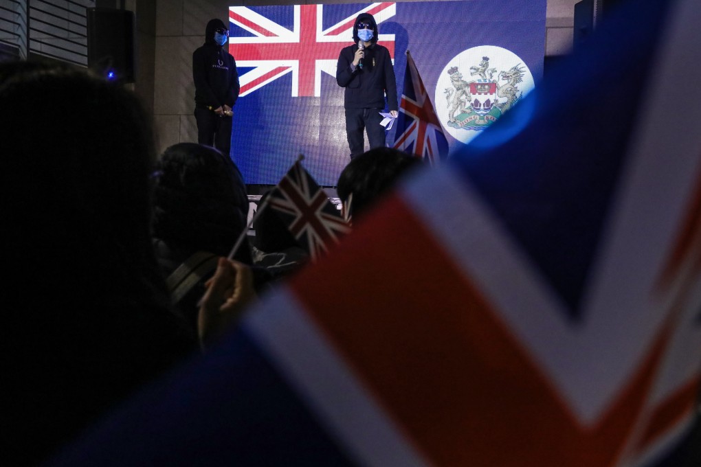 Demonstrators take part in a rally outside the British consulate in Admiralty, Hong Kong, calling on London to annul the Sino-British Joint Declaration in December. Photo: K. Y. Cheng