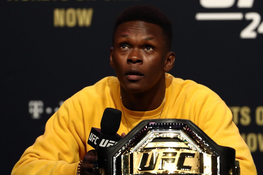 Israel Adesanya talks during a press conference for UFC 248 in Houston, Texas, in February. Photo: AFP