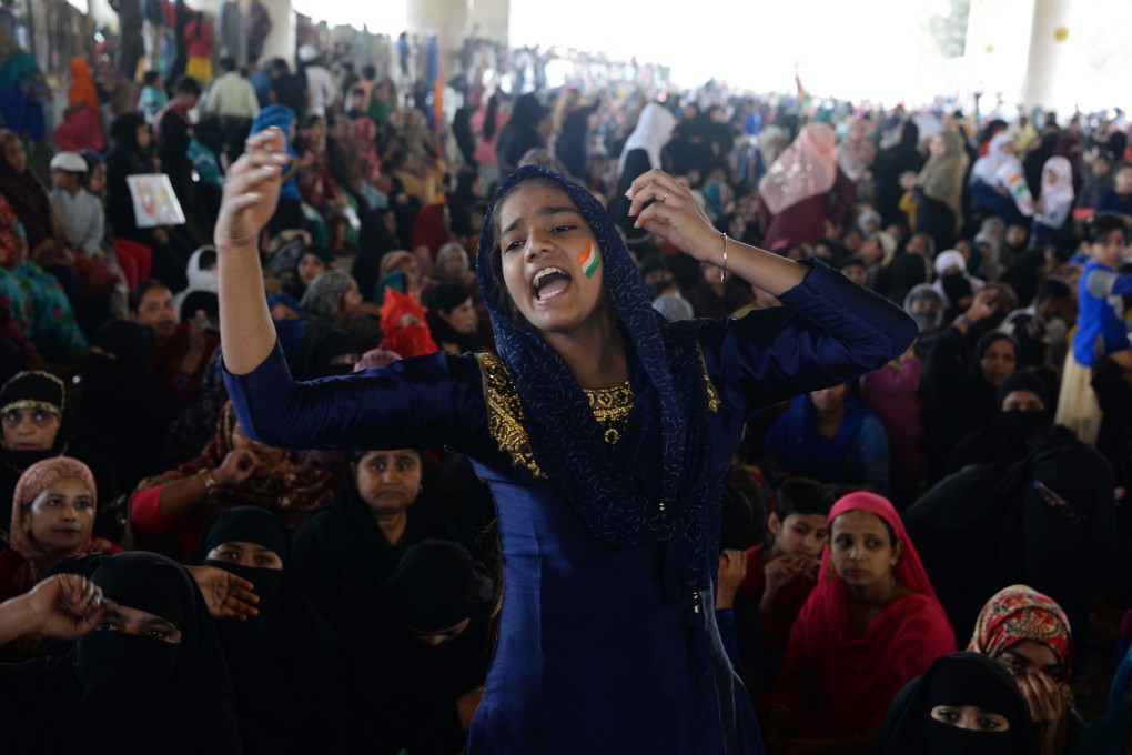Demonstrators shout slogans during a protest against the Indian government's Citizenship Amendment Act in New Delhi. Photo: AFP