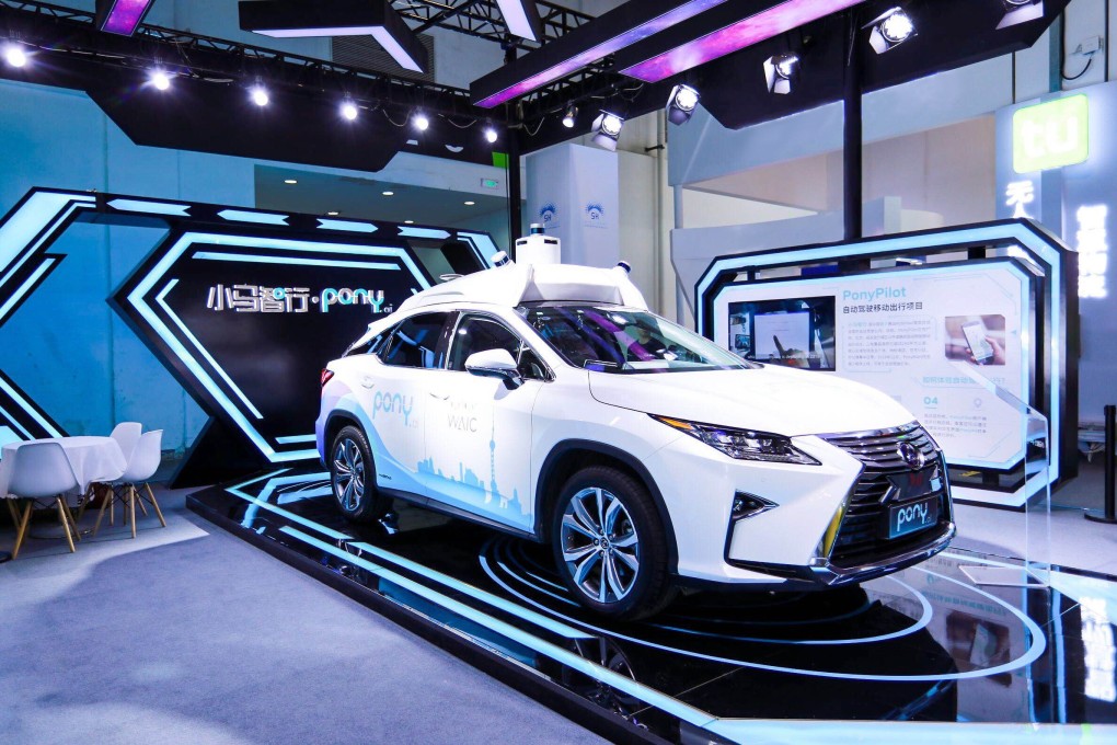 A refitted autonomous car developed by Pony.ai is on display at an exhibition. Photo: Handout