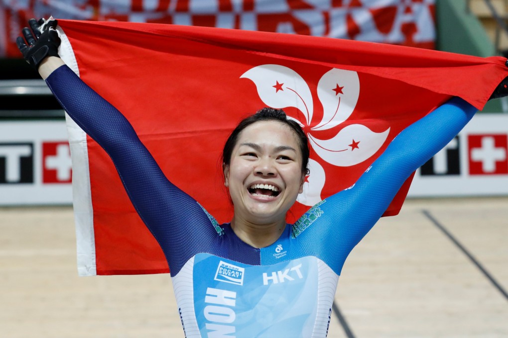 Sarah Lee celebrates winning gold in the keirin at 2019 Track Cycling World Championships in Pruszkow, Poland. Can she do it again in Berlin? Photo: Reuters
