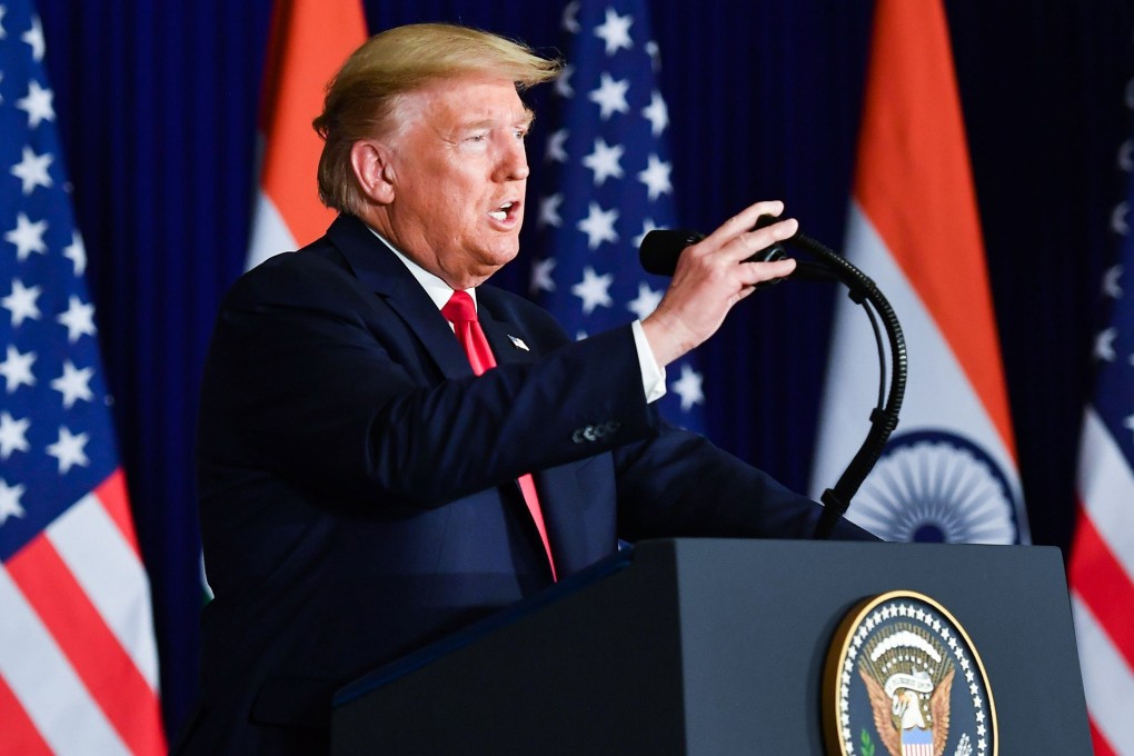 US President Donald Trump at a New Delhi press conference on Tuesday. Photo: AFP