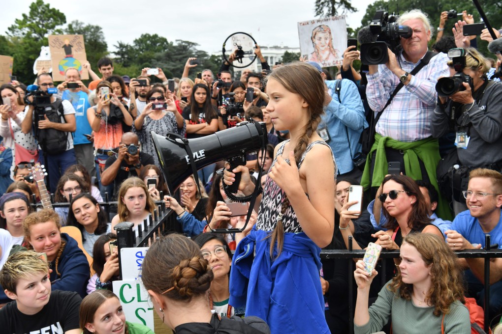 Swedish environment activist Greta Thunberg speaks at a climate protest outside the White House in Washington, DC in September 2019. Photo: AFP