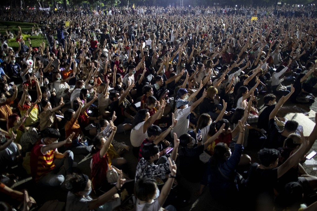 Pro-democracy students at a rally in Pathum Thani, north of Bangkok. Photo: AP