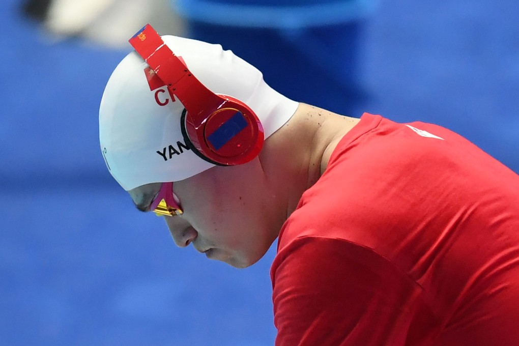 Sun Yang wears headphones prior to the final of the men's 200m freestyle event at the 2019 World Championships in Gwangju. Photo: AFP