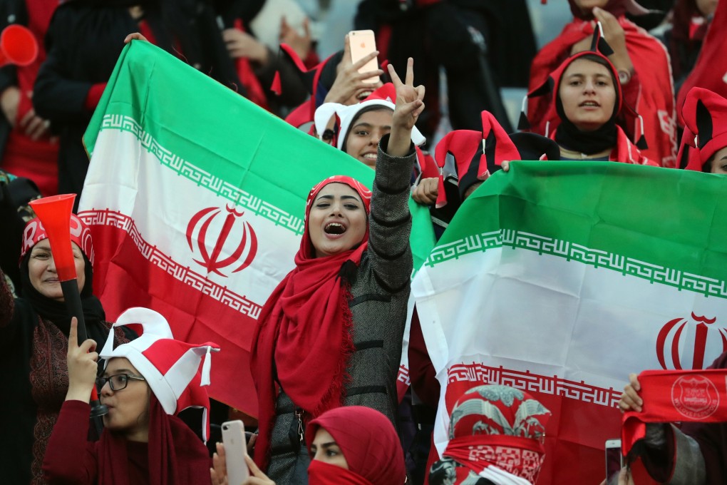 Iranian women football supporters at the Azadi stadium in Tehran where Hong Kong is expected to play in the World Cup Asian zone qualifier on March 26. Photo: EPA-EFE