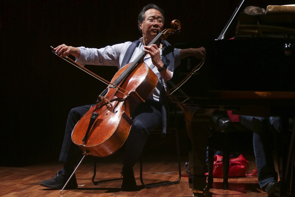 Yo-Yo Ma, artistic director of Youth Music Culture Guangdong, plays during a rehearsal at the Xinghai Concert Hall in Guangzhou, China. Photo: Xiaomei Chen