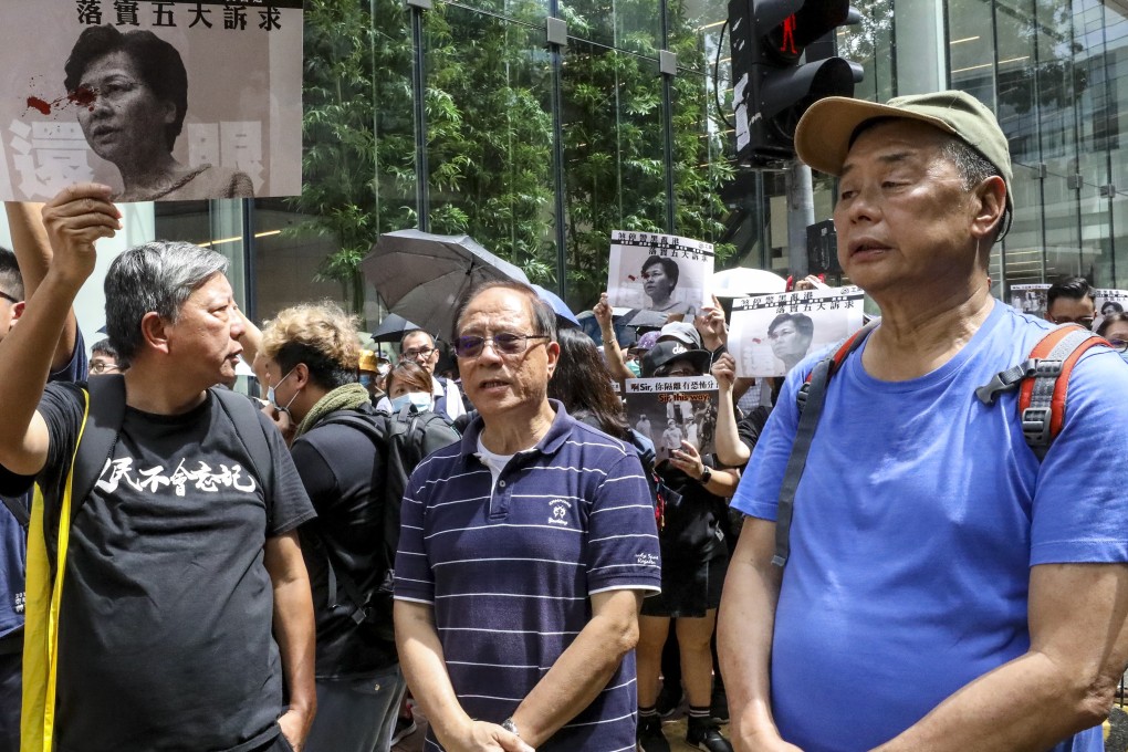 Apple Daily owner Jimmy Lai and pro-democracy politicians Lee Cheuk-Yan and Yeung Sum at the anti-government protest in Central on August 31, 2019. Photo: Dickson Lee