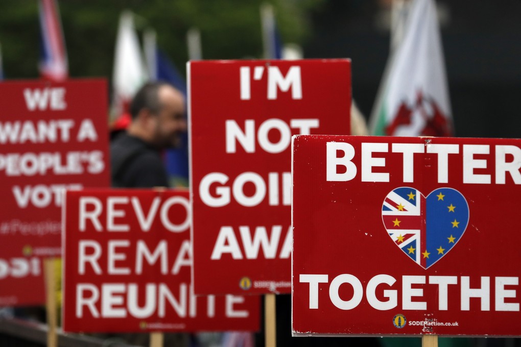 Pro-EU banners in London last April. In an ideal world, Brussels and London would cooperate in engaging Asia. Photo: AP