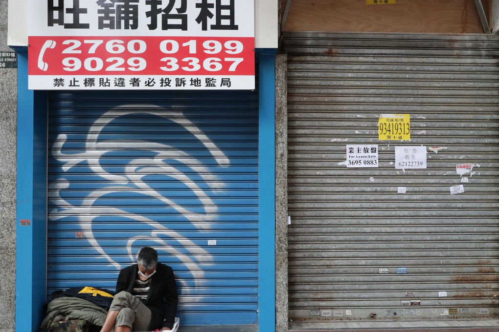 A homeless man sits in front of a vacant shop unit in Mong Kok. Photo: Edmond So