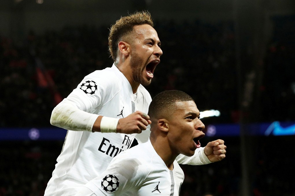 Paris St-Germain’s Neymar celebrates scoring in the Uefa Champions League with teammate Kylian Mbappe in 2018. Photo: Reuters