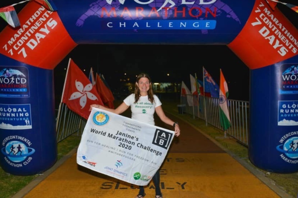 Janine Canham ran six and a half marathons in seven days on seven continents. She was forced to run half in Antarctica when weather and time conspired against her. Photos: World Marathon Challenge
