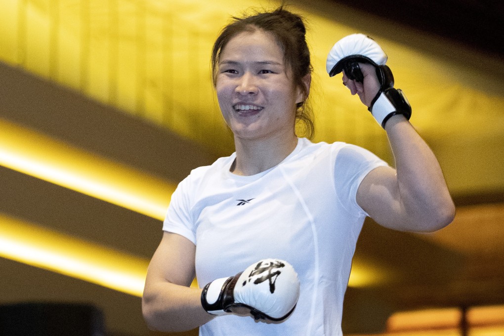 UFC women’s strawweight champion Zhang Weili during her open workout for UFC 248 in Las Vegas. Photo: AP