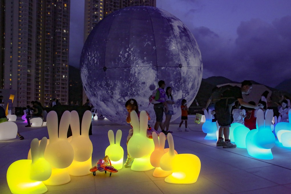 Children play in front of decorations for Mid-Autumn Festival, at Ma On Shan in September 2018. Photo: Edmond So
