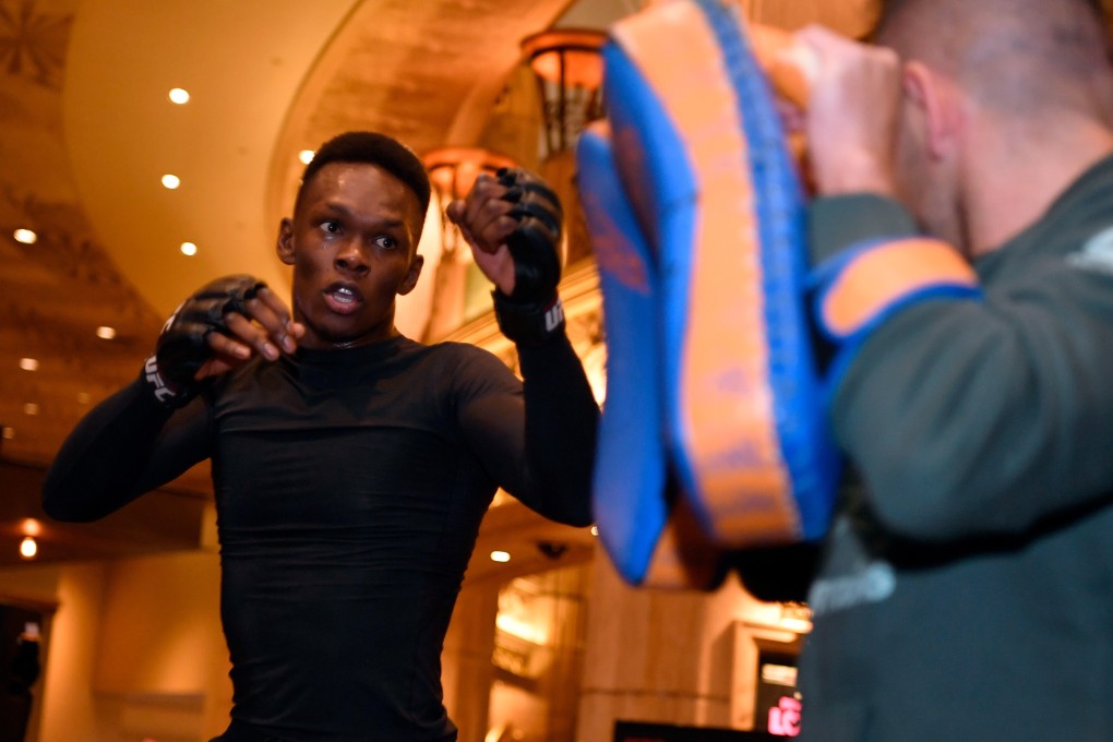 Israel Adesanya during the UFC 248 open workouts at MGM Grand in Las Vegas. Photo: Jeff Bottari/Zuffa LLC via Getty Images
