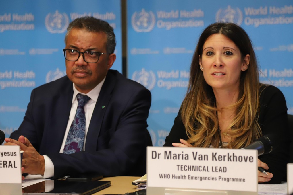 Maria Van Kerkhove, acting head of the World Health Organisation’s emerging diseases unit, speaks about the coronavirus outbreak with WHO director general Tedros Adhanom Ghebreyesus. Photo: Xinhua