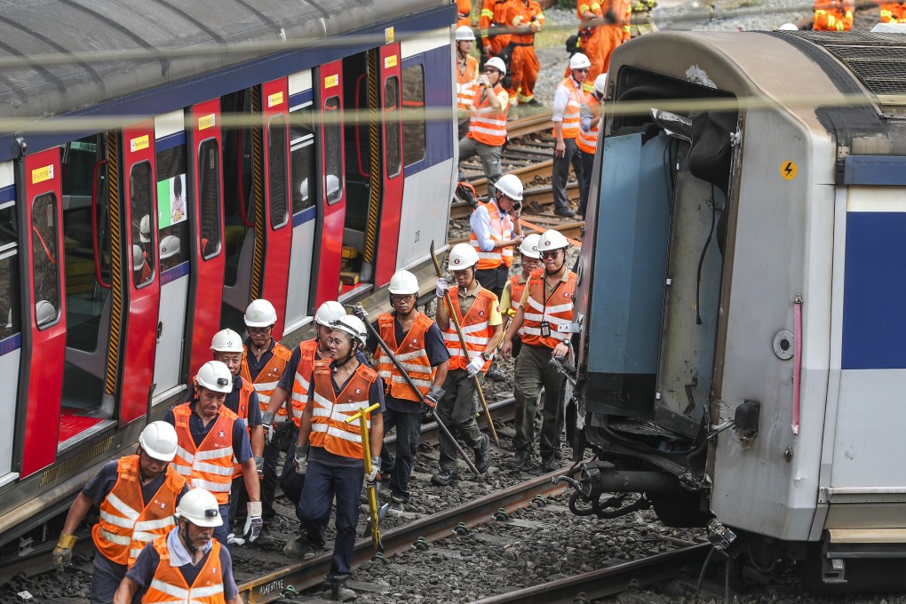 MTR engineering staff conduct inspections after the derailment last September. Photo: Sam Tsang