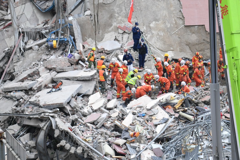 More than two dozen people are still missing in the aftermath of the hotel collapse in Quanzhou, Fujian province. Photo: Xinhua