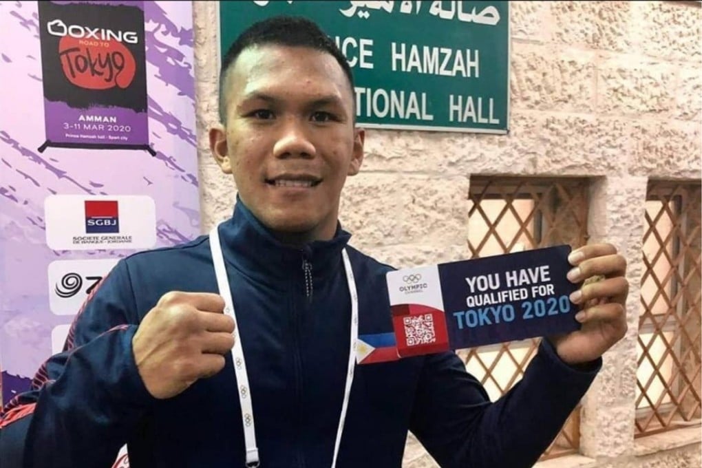 Eumir Felix Marcial poses with his ‘Tokyo ticket’ after qualifying for the Olympics. Photo: Philippine Athletes at Multi Sport Event