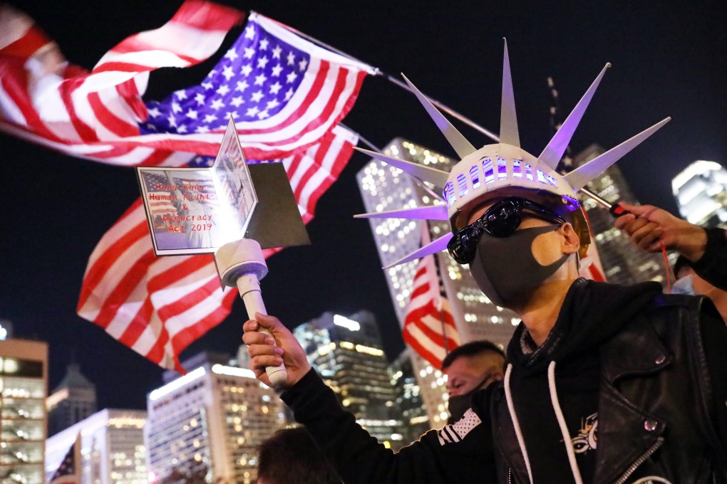 Thousands of protesters gathered in Central on Thanksgiving Day to express gratitude to Washington for signing the Hong Kong Human Rights and Democracy Act into law. Photo: K. Y. Cheng