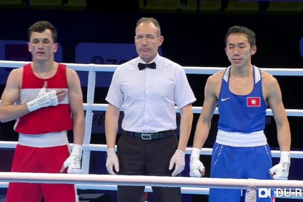 Rex Tso awaits the judges’ decision after his last-16 bout in the featherweight contest at the Asia/Oceania Olympic qualifier in Amman, Jordan. Photo: Olympic Channel