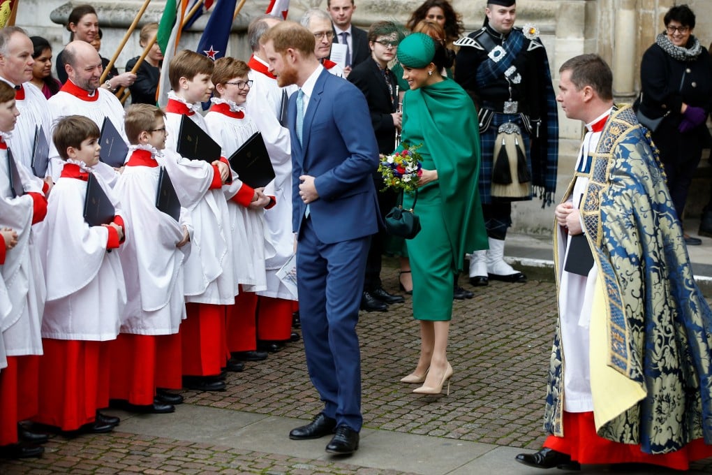 Britain's Prince Harry and Meghan, Duchess of Sussex, leave after the annual Commonwealth Service at Westminster Abbey in London on Monday. Photo: Reuters