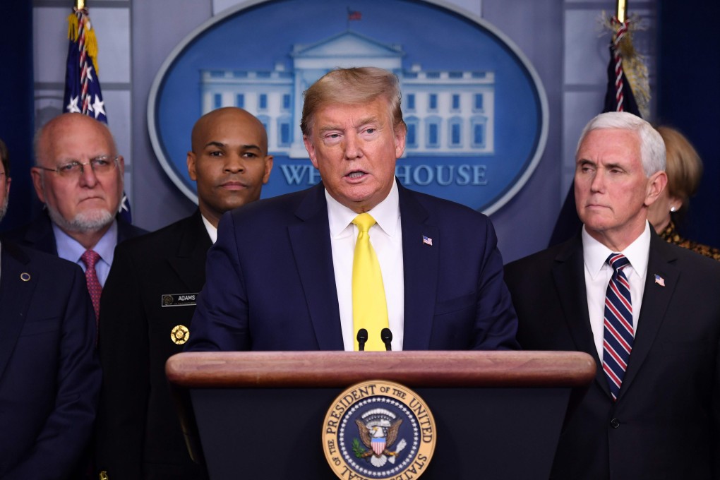 US President Donald Trump speaks about the coronavirus alongside Vice President Mike Pence and members of the Coronavirus Task Force in the Brady Press Briefing Room at the White House in Washington, DC, March 9, 2020. Photo: AFP