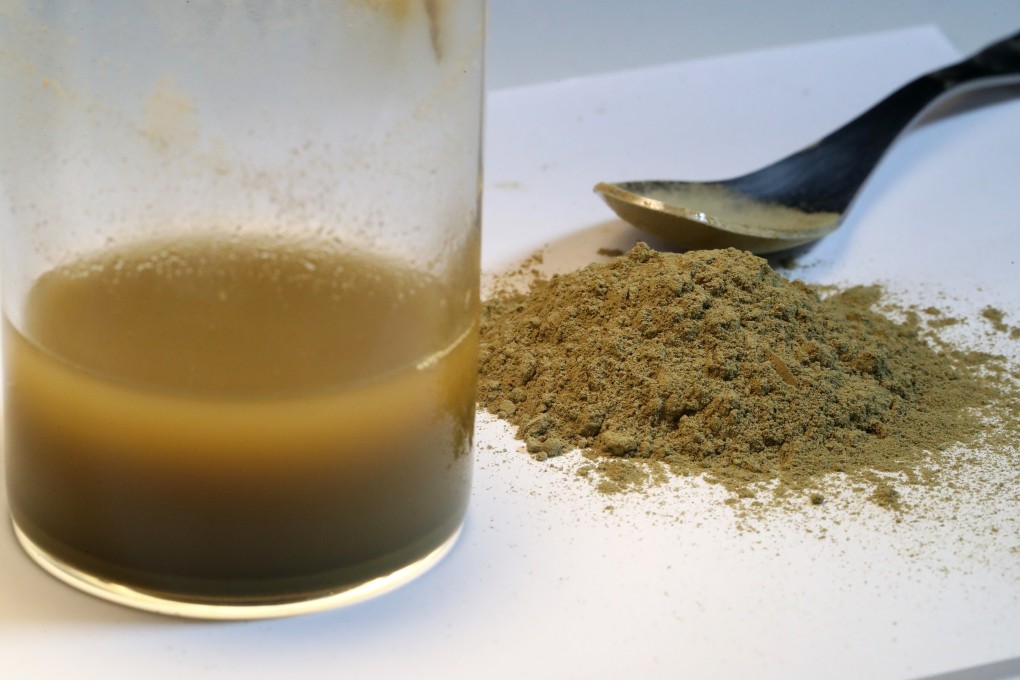 Yellow kratom powder sold by a retailer in western Kowloon, Hong Kong. The substance mirrors the effects of addictive opioids. Photo: Edmond So