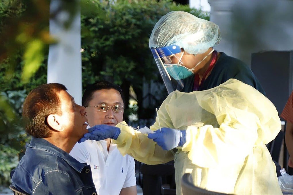 Philippine President Rodrigo Duterte undergoes testing for Covid-19 at the Malacanang Palace in Manila. Photo: AP