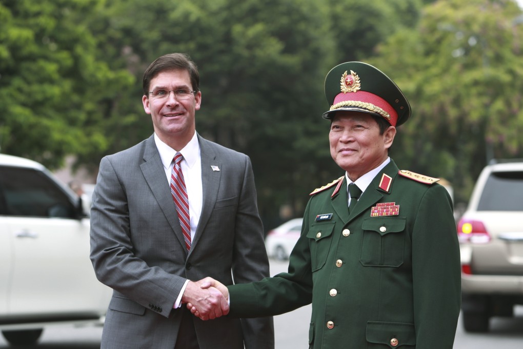 US Defence Secretary Mark Esper with Vietnamese Defence Minister Ngo Xuan Lich meet in Hanoi last November. Photo: AP