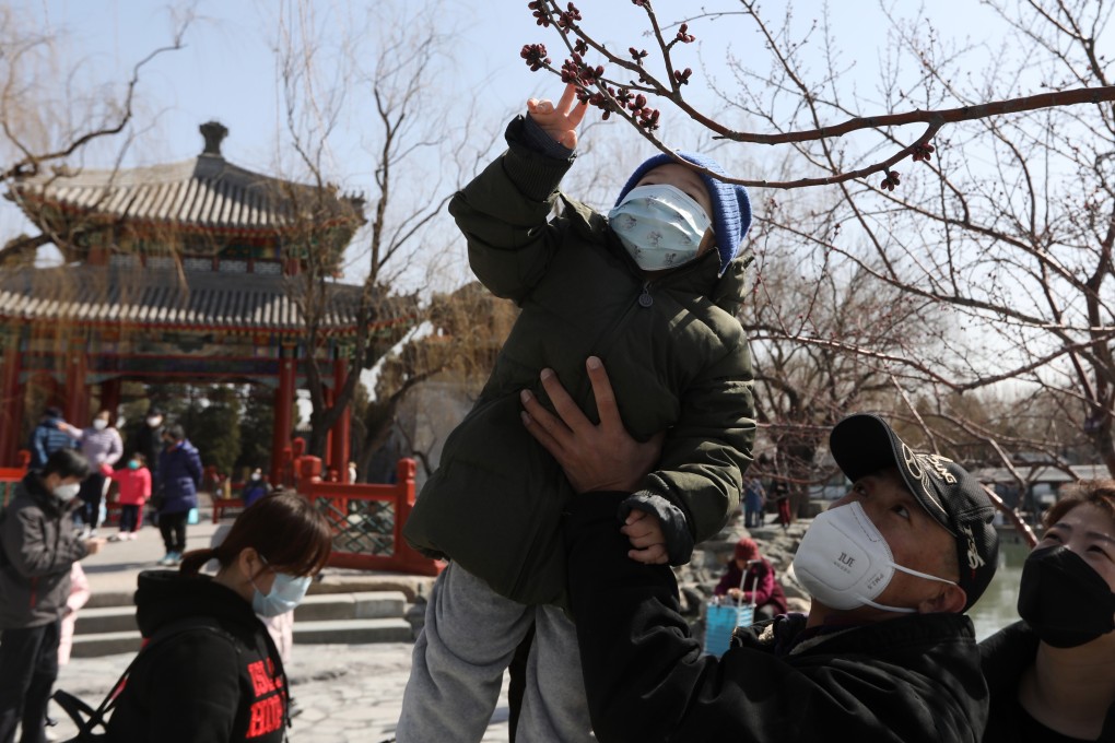 A boy reaches for the spring flower buds at the Summer Palace in Beijing, on March 11, as tourist attractions reopen in China. We now know that Covid-19, while serious, is nowhere near as bad as Sars, Mers or Ebola. Photo: Simon Song