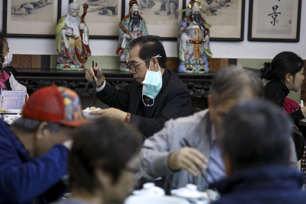 Diners at the Lin Heung Tea House on Wellington Street in Hong Kong’s Central business district on March 12, 2020, amid the coronavirus epidemic. Photo: Nora Tam