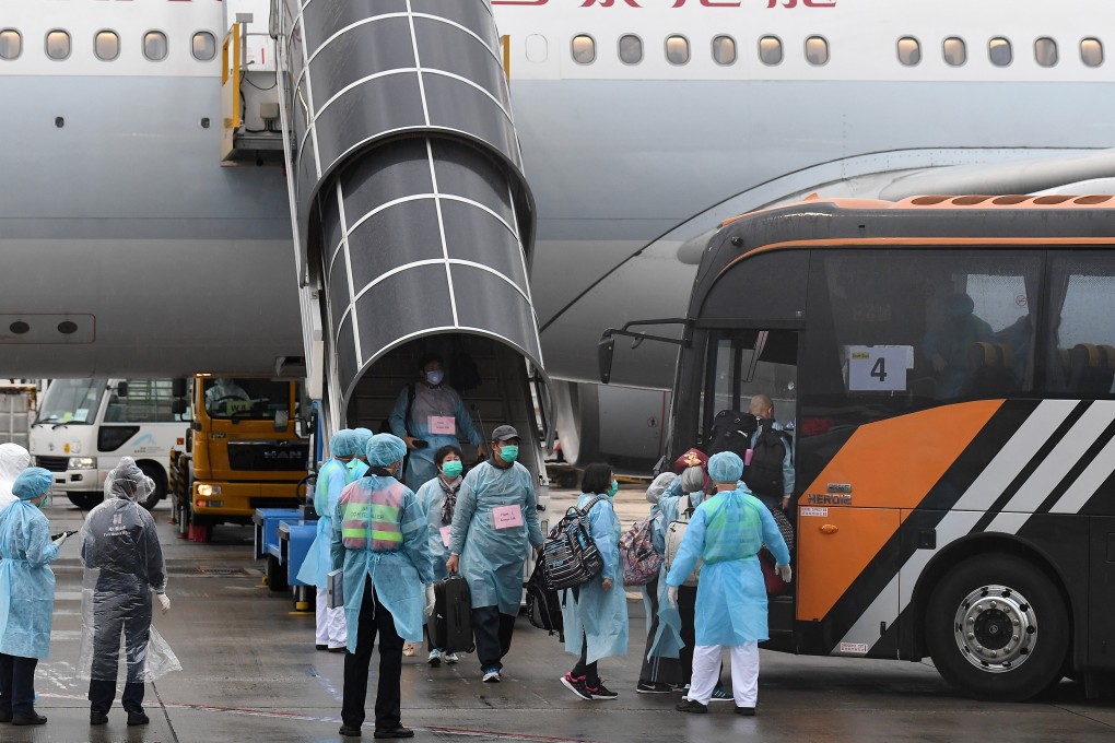 A previous flight brings Hongkongers back from Hubei province. Photo: SCMP Pictures