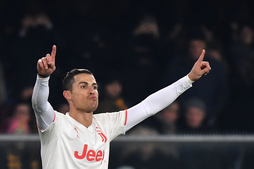 Portuguese forward Cristiano Ronaldo celebrates after scoring for Juventus in the Italian Serie A match against Hellas Verona. Photo: AFP