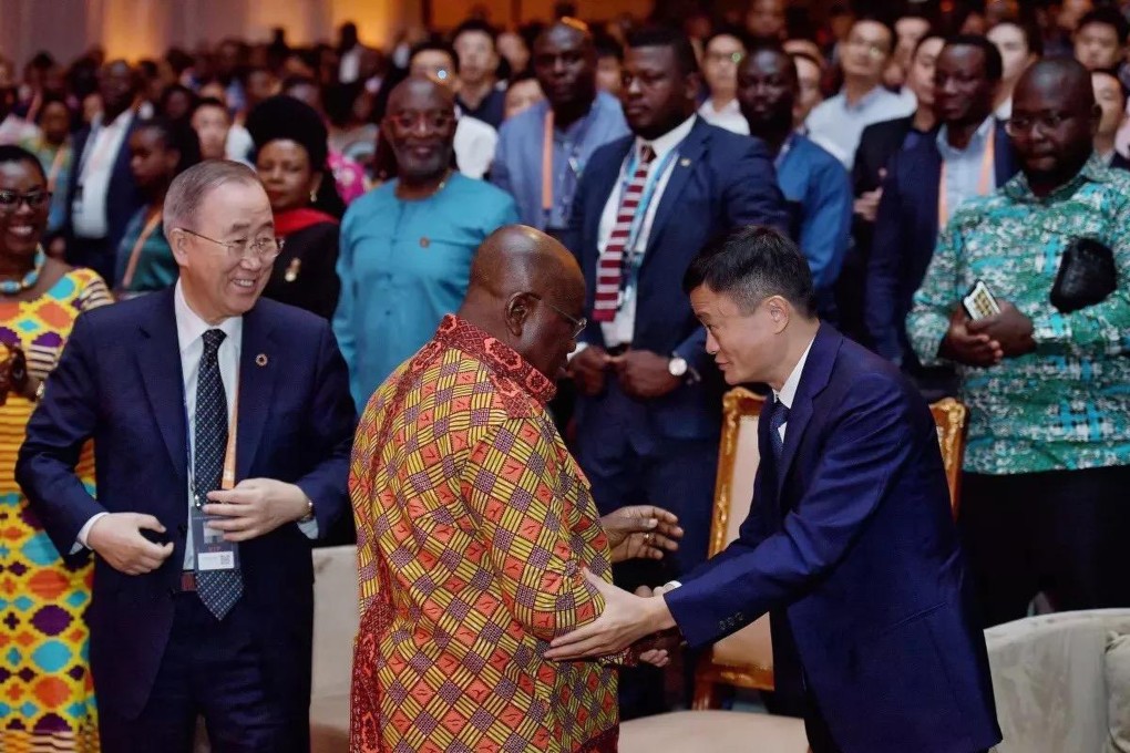 Jack Ma (R) during a presentation to the best 10 young entrepreneurs on the continent on 16 November 2019. Former Secretary-General of the United Nations Ban Ki-moon (L) was also present. Photo: Handout