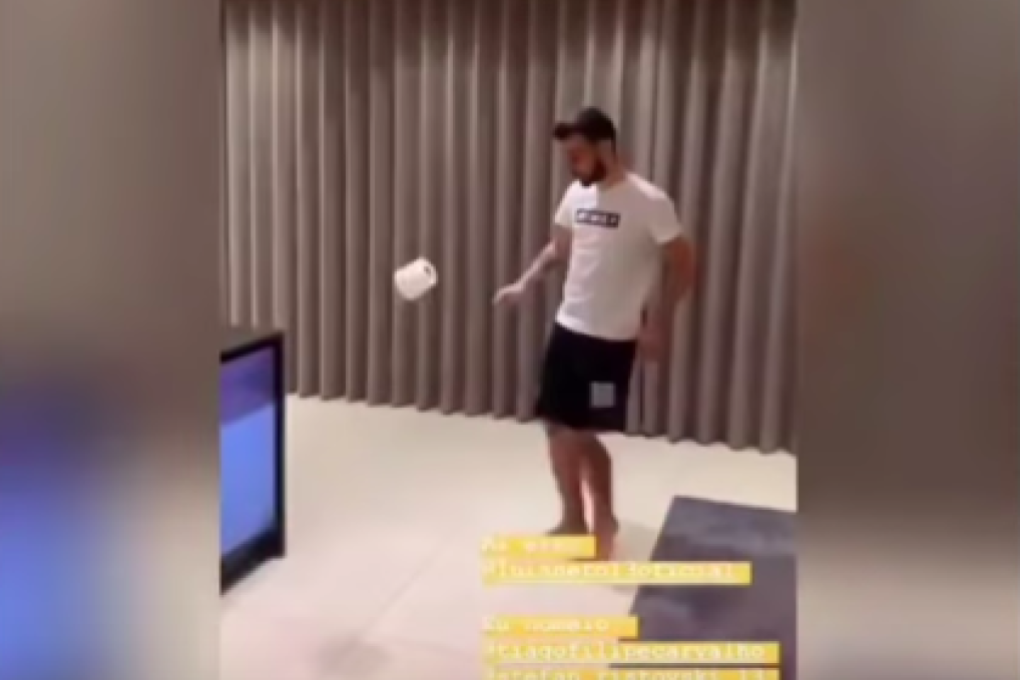 Bruno Hernandes doing the '10-touch challenge' with a roll of toilet paper. Photo: Instagram