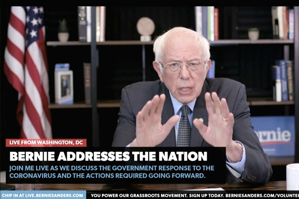 In this image from video provided by BernieSanders.com, Democratic presidential candidate Bernie Sanders speaks from Washington on March 17. “Medicare for all” is the best known feature of his election campaign. Photo: AP
