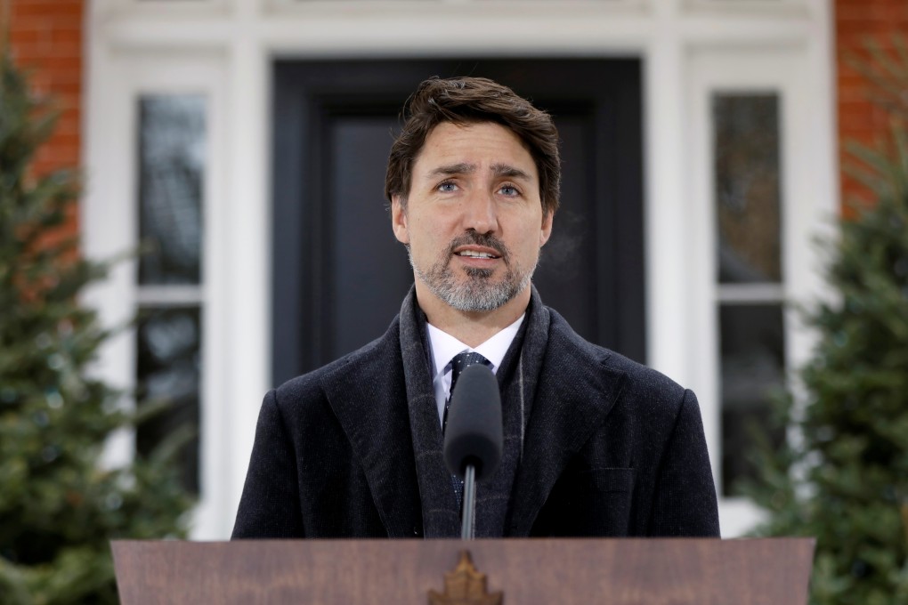 Canada’s Prime Minister Justin Trudeau speaks at a news conference at Rideau Cottage in Ottawa on Thursday. Photo: Reuters