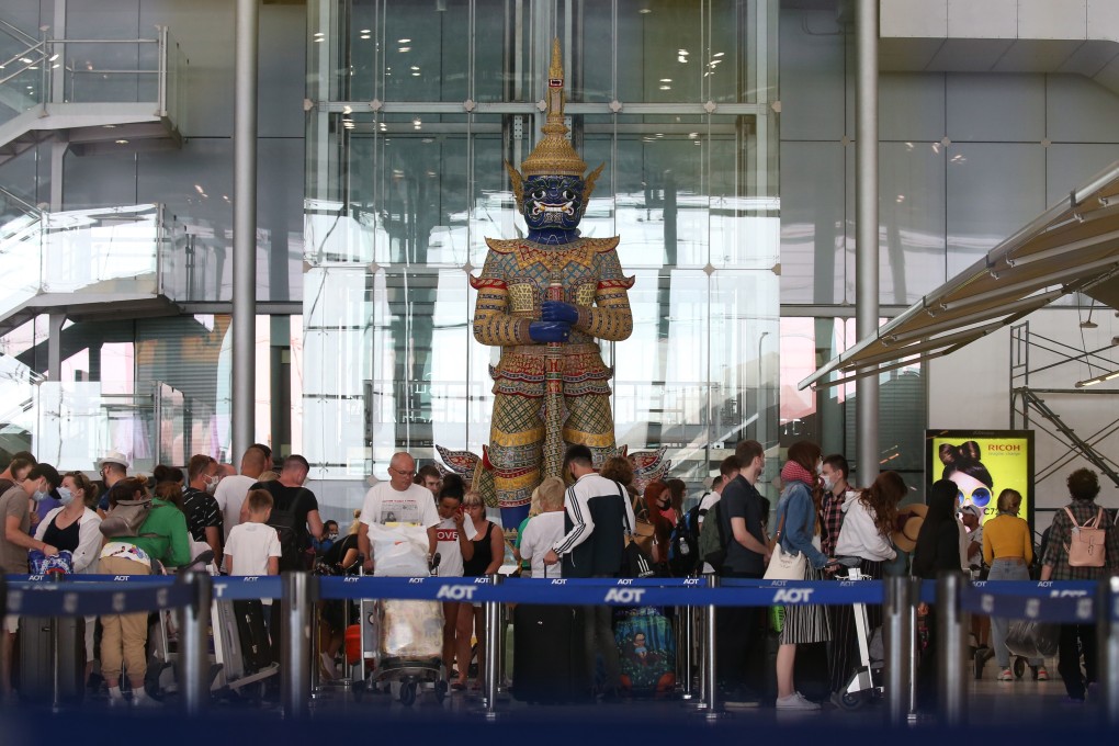 European passengers wait in line at Thailand’s Suvarnabhumi international airport on Wednesday. Photo: EPA-EFE