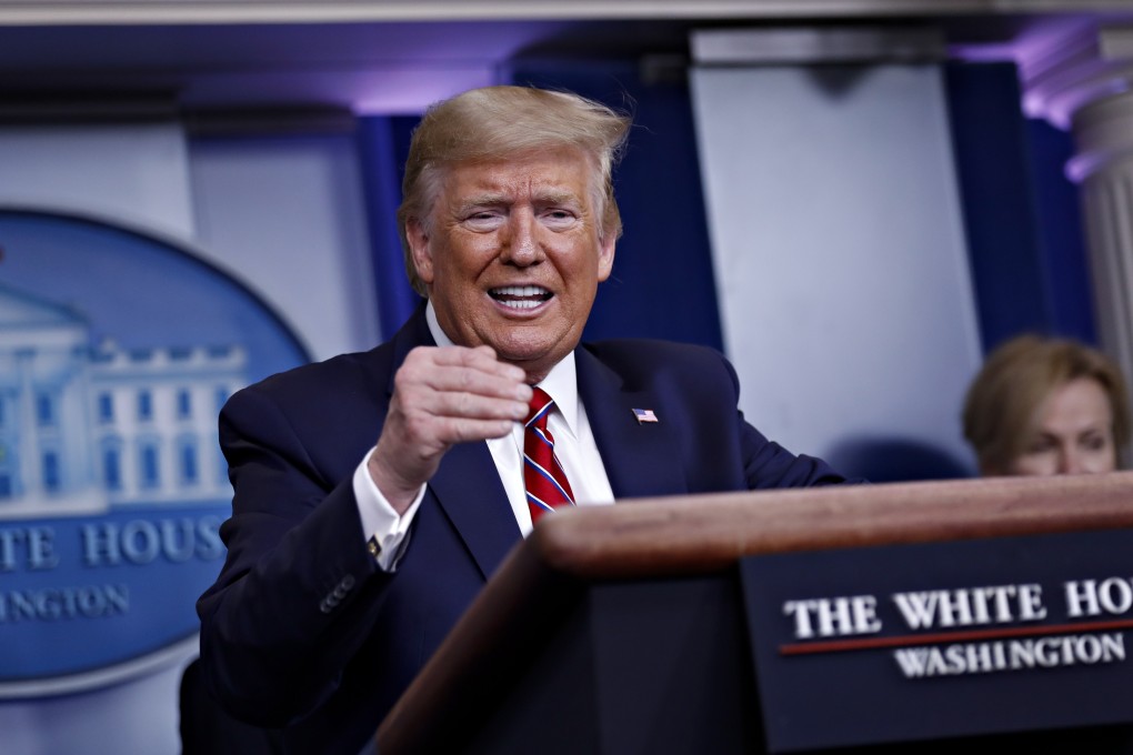 US President Donald Trump speaking during the daily coronavirus briefing at the White House on Friday. Photo: EPA-EFA